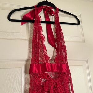 Dream girl Long Sexy Red Lace Lingerie Halter dress size small